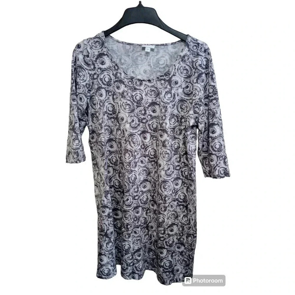 J.Jill‎ Pure Jill Dress Empire Waist Abstract Gray Print 3/4 Sleeve Size Large - Picture 1 of 5